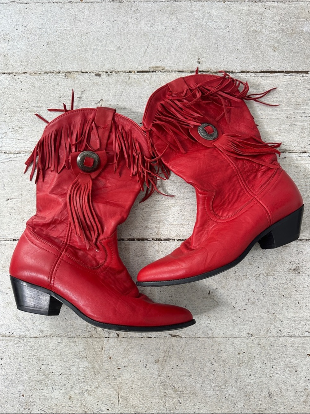 Vintage 80s Acme Red Leather Conch Western Boot 5.5